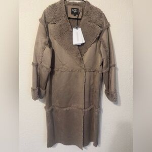 UGG Taupe Faux Shearling Long Coat Size XS Teddy Lined Winter Jacket oversized